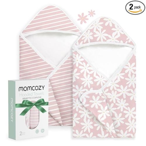 Momcozy Baby Towels, Soft Absorbent Bath Towel for Newborn&Toddler,Flower