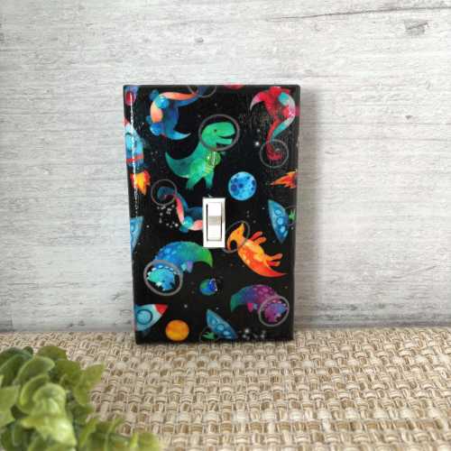 Space Dinosaurs Light Switch Cover: Kids Room Decor