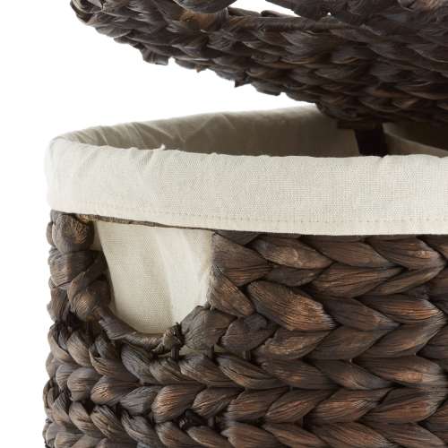 2Section Oval Laundry Hamper Basket w Lids and Liner Bags for Clothes