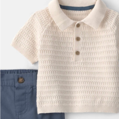 Carter’s Shirt & Short Set - Cream/Blue | NEWBORN