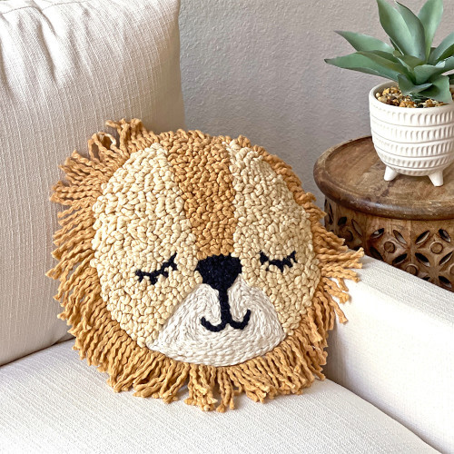 Embroidered Round Pillow - Lion