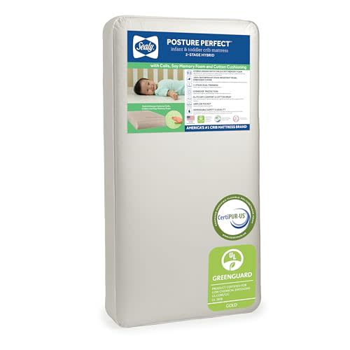 Sealy Baby Posture Perfect Breathable Crib Mattress, GREENGUARD Gold Certified, Made in USA, 2 Stage Hybrid Memory Foam & 150 Premium Coils, Toddler Bed Fit, Safety & Quality Tested, 52x28"