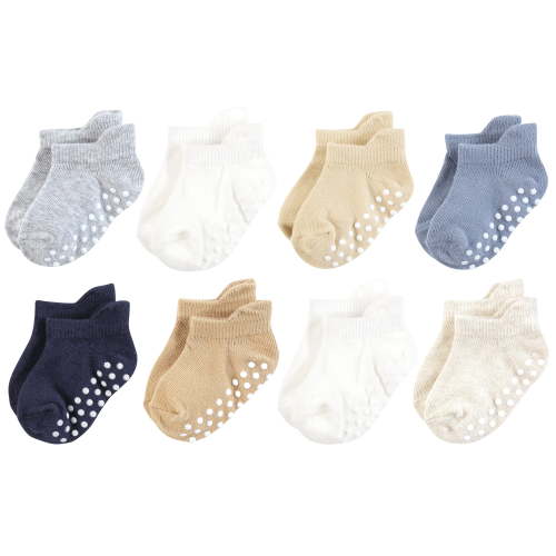 Touched by Nature Infant Boy Organic Cotton Socks with Non-Skid Gripper for Fall Resistance, Blue Neutral, 0-6 Months