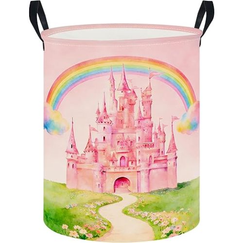 CLOCOR Large Laundry Basket,Waterproof Fabric Storage Container,Room Decor(Pink Castle)