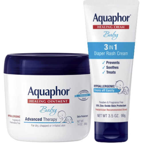 Aquaphor Baby Healing Ointment (14 Oz) + 3-in-1 Diaper Rash Cream (3.5 Oz), Hypoallergenic and Fragrance Free Skin Care Set for Babies