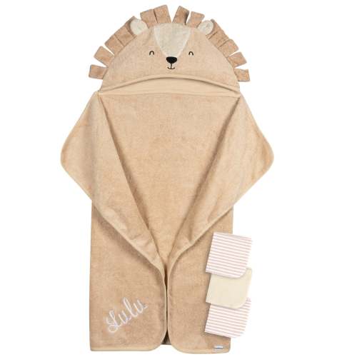 Embroidered 4-Piece Baby Neutral Brown Lion Towel & Washcloths Set