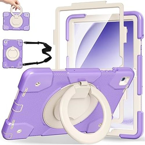 Andnary Case for Samsung Galaxy Tab A11+ Plus/A9+ 11 Inch 2025/2023, Tablet Case for Samsung Galaxy A9 Plus/A11+ with Screen Protector/360° Rotating Stand/Pen Holder/Shoulder Strap (Purple)