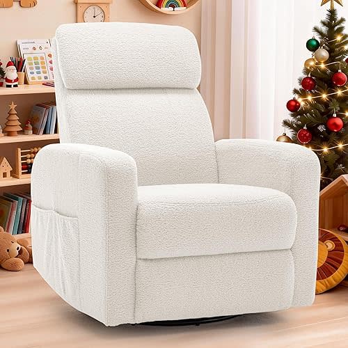 Power Swivel Recliner Chairs for Adults, Electric Glider Rocking Chair Nursery, Glider Recliner Nursery Chair with Classified Side Pocket, Nursery Rocking Chairs with USB and Type-C Ports