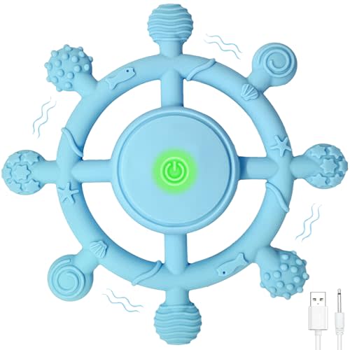 YOFUN 3-Speed Vibrating Baby Teether – Soothing Silicone Teething Toy for Infants 3M+, Food-Grade, USB Rechargeable – Soft & Safe Gum Relief for Babies (Blue)