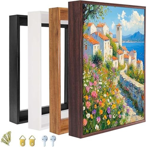 Floater Frame for 1.25 thick Canvas, Available in 25+ size and 4 Color, Wood-Look Floating Frame for Finished Canvas Artist Panel Oil Painting Wall Art Décor (Light Oak Frame, 24"x36")