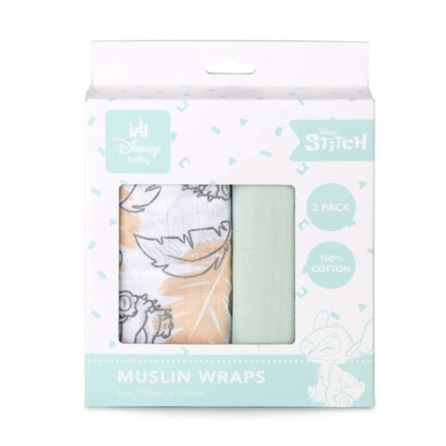 Disney Stitch Baby Swaddle Blanket 2 Pack 100x100cm in Multi
