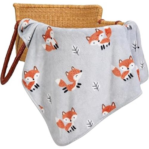 TILLYOU Baby Fleece Blanket 30x40 Inches Soft and Warm Baby Blankets for Boys and Girls Blanket for Toddler Infant Newborn, Fox Forest