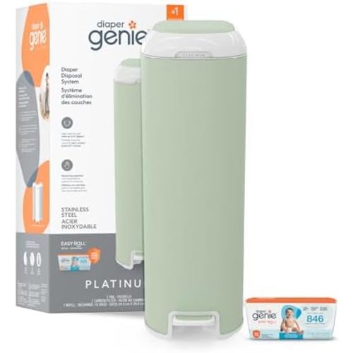 Diaper Genie Platinum Pail with Easy Roll Refill 18 bags, Stainless Steel