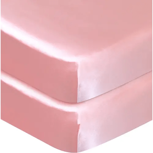Crib Sheets Girl Satin 2 Pack, Soft & Silky Crib Sheet for Baby Hair (52"x28"x8") Fitted Crib Sheets for Standard Crib Mattress, Pink