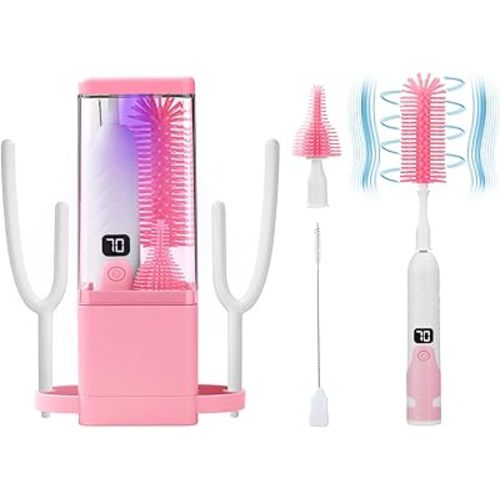 Electric Bottle Brush Cleaner,Electric Baby Bottle Brush Cleaner, Baby Bottle Washer,8 in 1Automatic Bottle Cleaner Brush Set (Pink)