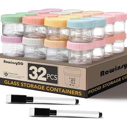 32 Pack Baby Food Containers, 4 oz Glass Baby Food Jars with Lids