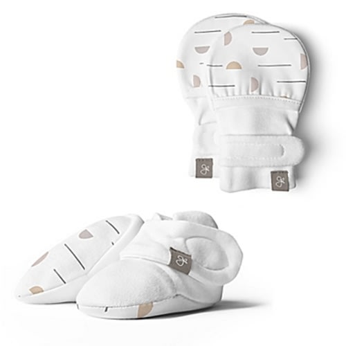 goumi Size 0-3M 2-Piece Mitts and Booties Set in - White/grey