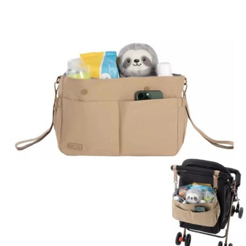 BabbleRoo Flo Stroller Organizer Universal Stroller Caddy Organiser and Diaper Bag, Taupe