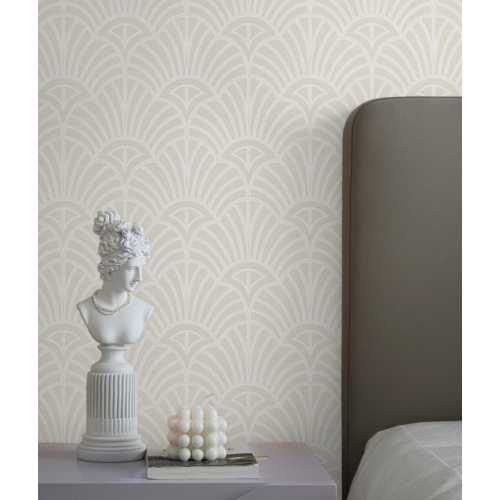 Art Deco Beige Peel and Stick Wallpaper: Neutral Boho Temporary Wall Cover