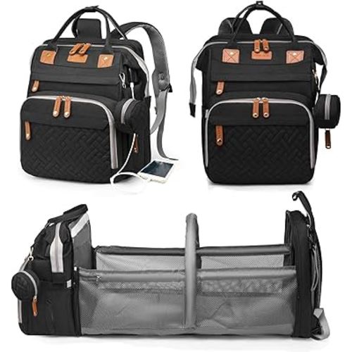 Baby Diaper Bags with Changing Station, Waterproof Diaper Bag Backpack for Moms Dads with USB Charging Port, Baby Shower Gifts, Large Capacity diaper backpack, Black