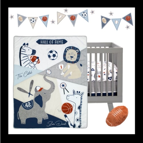 Hall of Fame Sports Animals 5-Piece Crib Bedding Set - Gray/Blue – Lambs & Ivy