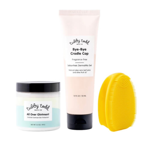 TUBBY TODD Cradle Cap Baby Hair Treatment Kit - Includes Bye-Bye Cradle Cap Gel, Cradle Cap Silicone Brush, & 3.5oz All Over Ointment - Gentle for Babies’ Sensitive Skin