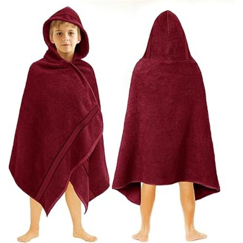 ORIGINAL KIDS Hooded Bath Towel Wrap - Ultra Soft 100% Cotton Terry Large Oversized Hooded Kids Towel with Border - Toddler Big Kid Shower Pool Beach - Soft Absorbent Quick Dry - 30x54 - Burgundy