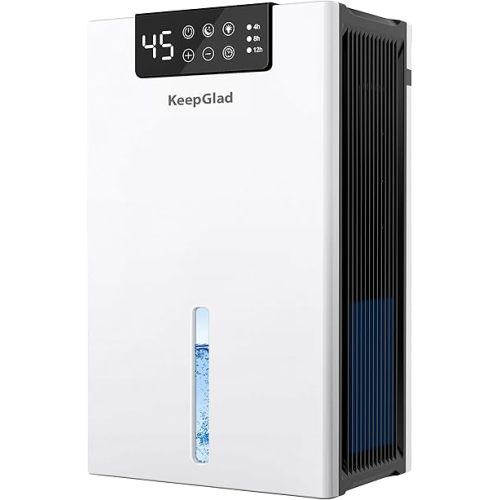 KeepGlad Dehumidifier, 98OZ Dehumidifiers for Home(1000sq.ft), Humidity Display Dehumidifier for Basement Bathroom Bedroom, Auto Shut Off, Washable Filter, Drain Hose, Timer, 7 Ambient Lights, White