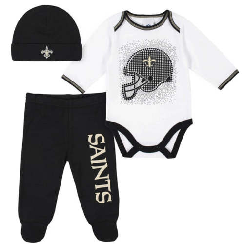 3-Piece Baby Boys New Orleans Saints Bodysuit, Footed Pant, and Cap Set