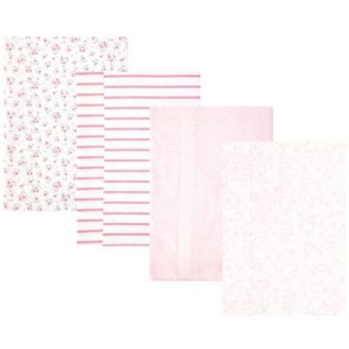 Hudson Baby Girl Cotton Poly Flannel Burp Cloths 4-Pack, Wispy Wild Flower Bunny, One Size