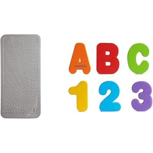 Munchkin® Soft Spot™ Cushioned Bath Mat for Kids, Grey & ® Learn™ Bath Letters and Numbers 36pc Toddler Bath Toy