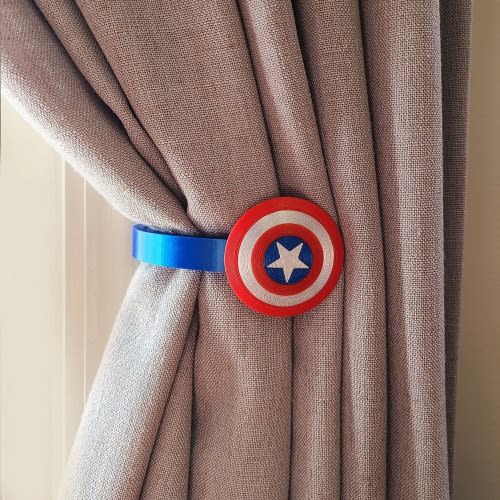 Captain America Shield Curtain Holdbacks: Replaceable, 3D Printed Plastic (Set of 2)