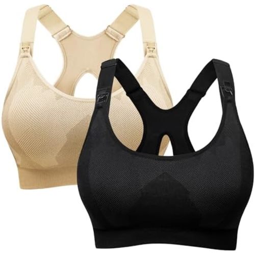 HOFISH Nursing Bras for Breastfeeding, Medium Support Nursing Sports Bra Wireless Comfort Maternity Bra