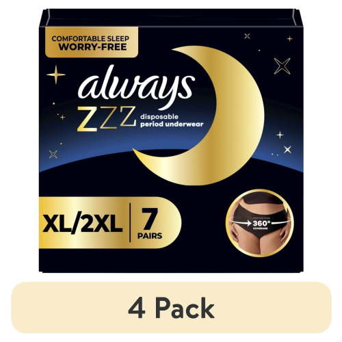 (4 pack) Always ZZZ Overnight Disposable Period Underwear, XL, 7 Count