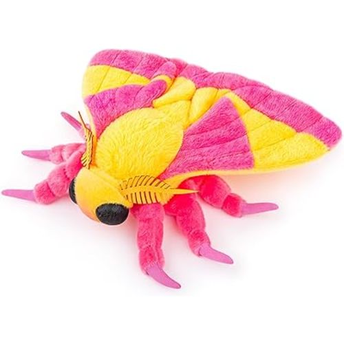 Rosy Maple Moth Plush Toy - Lifelike Stuffed Animal with Realistic Soft Pink Wings, 11in, Simulation Butterfly Plushie Model Toy