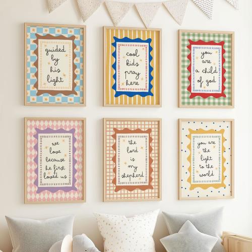 Set of 6 Christian Nursery Prints, Bible Quote Kids Room Decor, Faith Based Scripture Wall Art For Playroom, Cute Motivational Art, DIGITAL