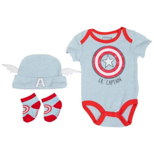 Kids Marvel Lil' Captain America Shield Costume 3-Piece Bodysuit Set - 3-6 Months