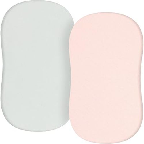 TILLYOU Baby Bassinet Sheets for Girls Boys 2 Pack Baby Sheets for Square Rectangle Oval Bassinet Mattress 33X16 Inch, Gray and Pink