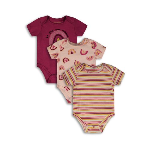 Jessica Simpson Baby Girls Short Sleeve Onesie, 3 Pack