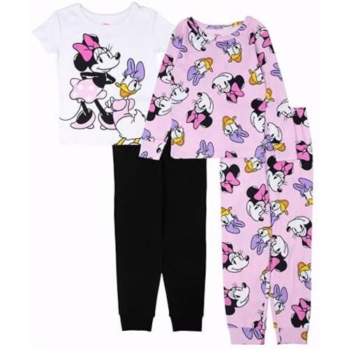 Disney Girls' 4-Piece Snug-fit Cotton Pajama Set, Soft & Cute for Kids