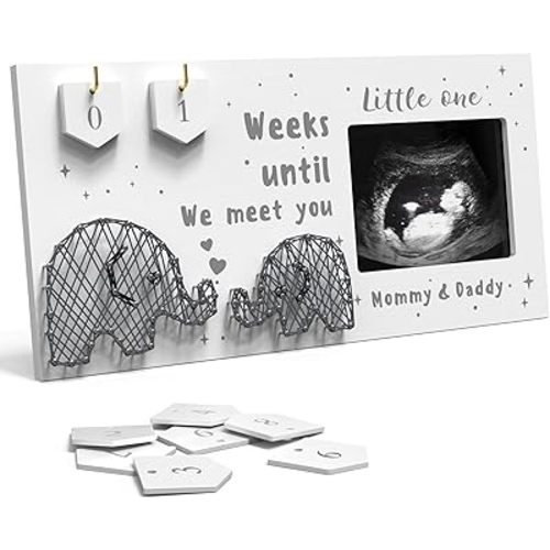 Baby Sonogram Picture Frame w/ Baby Countdown Weeks - Standard 4x3 Ultrasound Photo - Pregnancy Announcements Ideas - Gender Reveal - New Mom Expecting Parents Keepsake
