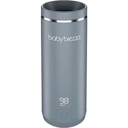 Baby Brezza Portable Baby Bottle Warmer - Breastmilk + Formula Safe, Grey | 3x Faster Travel Warming, Up to 8 Bottles with 4 Temp Settings, No Bottle Adapters + Safe, Even Heating, Dishwasher Safe
