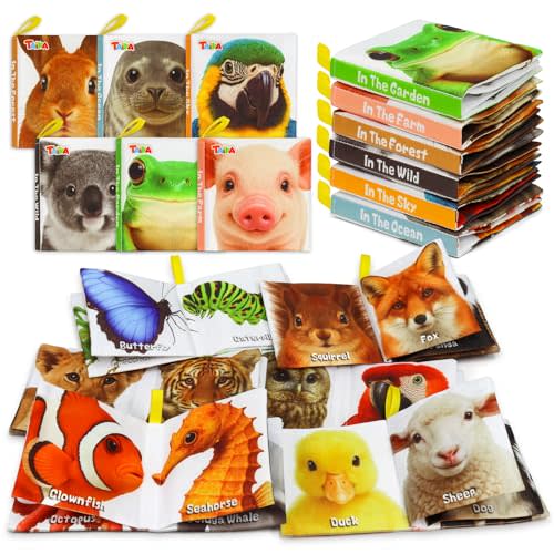 Taika 6PCS Soft Books, Cloth Books, Bath Toy, Preschool Learning Toy | Washable Non-toxic, Soft Fabric Shower Toy, Wild Wonders World, Educational Learning for Baby Infant, Crinkle Squeaky