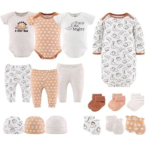 The Peanutshell Baby Layette Gift Set for Baby Boys or Girls - 16 Piece New Born Unisex Gift Set, Clothes & Newborn Essentials Must Haves - Clothes 0-3 Months - Tiny Dino