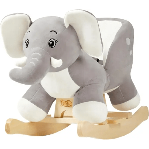 FUNLIO Elephant Baby Rocking Horse for Toddlers 6 Months to 3 Years, Cute & Graceful Grey Elephant Rocker for Baby Girl, Stuffed Plush Ride-on Rocking Animal, Easy to Assemble, CPC & CE Certified