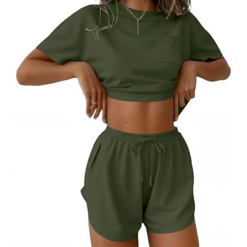 Ekouaer Womens Pajama Sets Sexy Lounge Sets Side Split Short Pj Sets