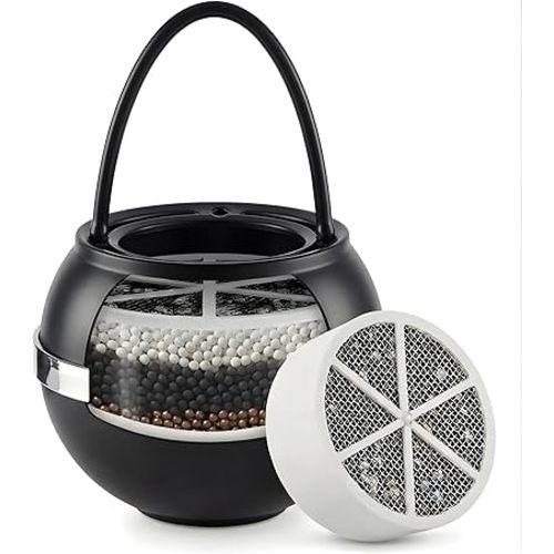 Crystal Quest Bath Ball Filter for Tub Faucet, Bathtub Water Filter, BPA-Free Bathtub Filter, Removes Chlorine, Lead & Impurities, Improves Skin, Hair & Nails, with Extra Cartridge - Black