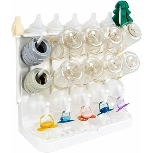 LUNELL Baby Bottle Drying Rack, Vertical Space-Saving Organizer for Countertop, Holds Bottles, Brushes, Pacifiers,Ivory White