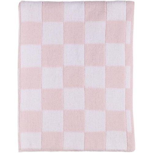 Living Textiles Pink Check Chenille Knitted Soft Baby Blanket - Reversible Premium Cozy Fabric for Best Comfort - for Infant,Toddler,Newborn,Nursery,Girl,Throw,Crib,Stroller