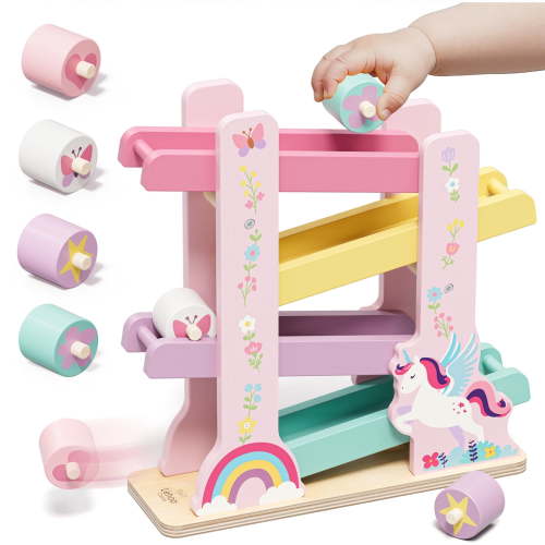 Car Ramp Toys for Toddlers 1-3, Toys for 1 Year Old, Unicorn Wooden Race Track for Toddlers, Upgraded Toddler Car Ramp, Montessori Learning Toys, Best Gifts for Baby Boys Girls